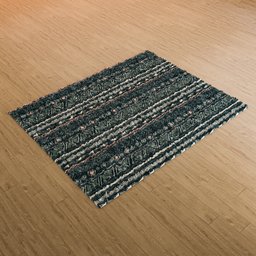 Highly detailed textured 3D model of a striped fluffy rug for Blender, ideal for realistic interior visualization.