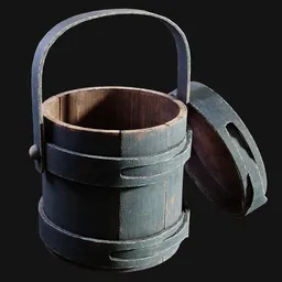 Coopered Wooden Pail with Lid Painted