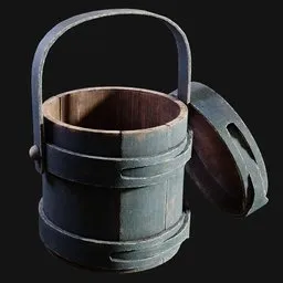 Coopered Wooden Pail with Lid Painted