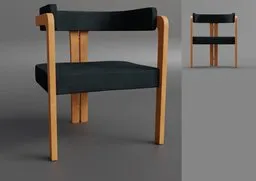 3D rendered modern "Moon" chair, black upholstery, elegant wooden legs, available for Blender design projects.