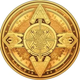 Detailed 3D-rendered gold coin with intricate embossed ancient symbols for Blender modeling.