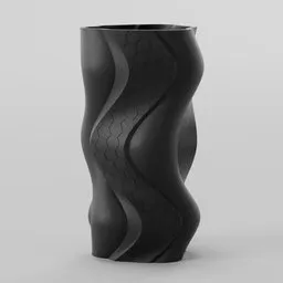 3D rendered black vase with stylish curves and subtle textures, ideal for Blender 3D artists and enthusiasts.