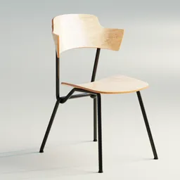 Detailed 3D model of a modern Strain chair with wooden seat and backrest on a black frame, optimized for Blender.