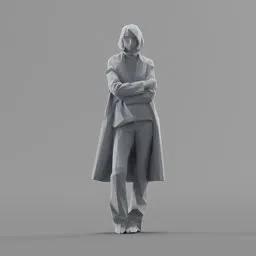 Lowpoly Female in coat Standing