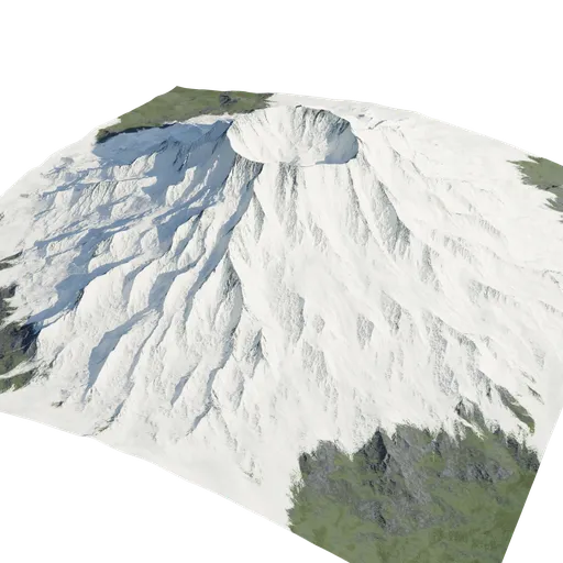 Detailed 3D model of a snowy mountain with realistic textures for Blender rendering.