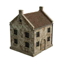 Detailed texture 3D medieval house model for Blender, suitable for historical scene rendering.