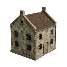 Detailed texture 3D medieval house model for Blender, suitable for historical scene rendering.