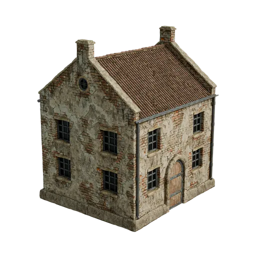 Detailed texture 3D medieval house model for Blender, suitable for historical scene rendering.