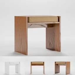 High-quality Blender 3D model showcasing a minimalist wooden bench with a woven cushion, ideal for modern interior visualizations.