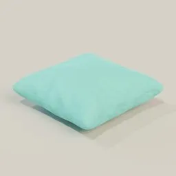 "Realistic soft teal cushion 3D model for Blender rendering and home interior visualization."