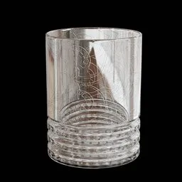 Rendered 3D model of a transparent, ornate Persian glass with intricate details for Blender users.