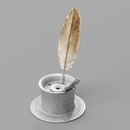 Tin inkwell quill set