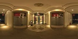 Evening-lit foyer with checkered floor and curved walls for HDR lighting in 3D scenes.