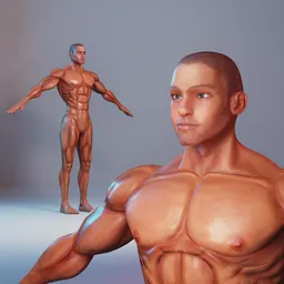 Strong Male Body Base Mesh Character - Semi Realistic - Rigged (Rigify)