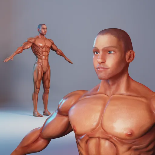 Strong Male Body Base Mesh Character - Semi Realistic - Rigged (Rigify)