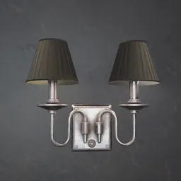 Detailed 3D model of a dual-lamp wall fixture with black shades for Blender rendering.