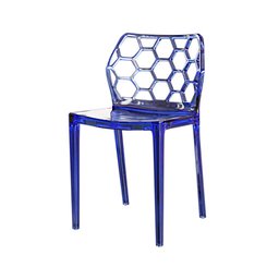 "Blue acrylic chair for Blender 3D: A trendy and eye-catching 3D model with a blue acrylic chair against a white background, featuring glass and metal accents. Perfect for bar, leisure areas, and parties. Get this high-polygon, masterwork composition with hexagons, inspired by Thierry Mugler and Peugeot Onyx. Available on BlenderKit, Amiami, and trending on Pinterest.com."