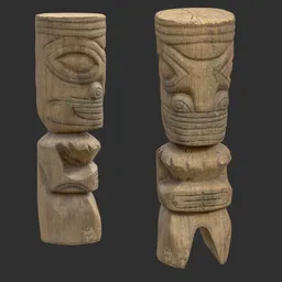 Tiki God Totem Relic Statue Moss Wood