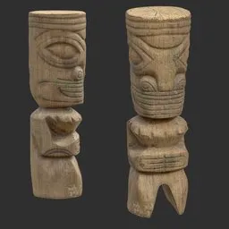 Tiki God Totem Relic Statue Moss Wood