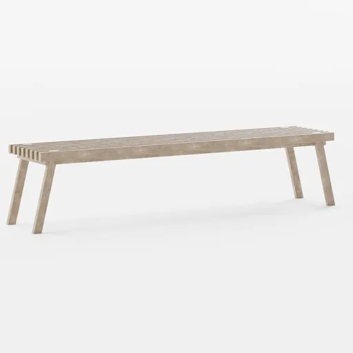 High-quality 3D rendering of a textured wooden bench, ideal for Blender 3D modeling and exterior design visualization.