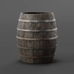 3D Blender model of a realistic wooden barrel with metal bands, crafted for brewer and tavern environments.