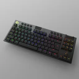 Highly detailed 3D render of a mechanical low-profile keyboard for Blender artists and enthusiasts.
