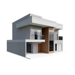"Contemporary House 03 3D model for Blender 3D - A beautifully designed house with a white roof and brown door, featuring detailed wireframe and realistic rendering. Ideal for architectural visualization projects and portfolio showcasing. Created by Brazilian Architect Jaqueline Santos."
