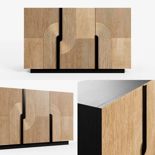 Geometric Wood Sideboard Cabinet