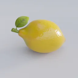 High-quality 3D model of a textured lemon with leaf, perfect for Blender 3D projects and nature simulations.