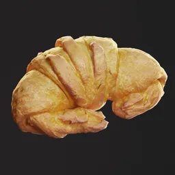 Realistic 3D croissant model with intricate textures, suitable for Blender rendering and culinary visualizations.