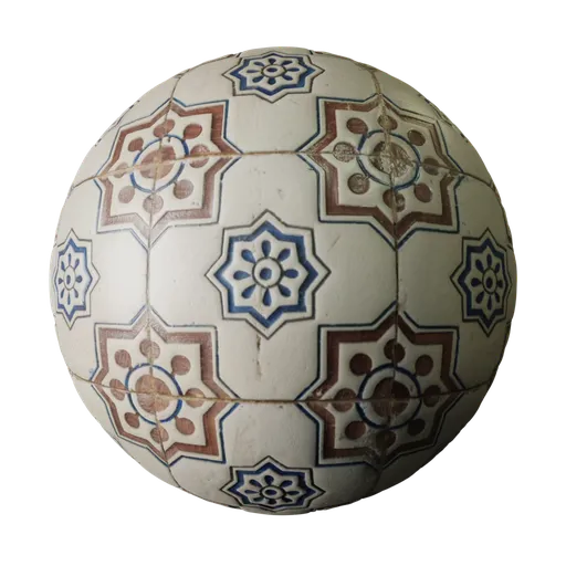 Hand-painted rustic ceramic tile texture for PBR shading in 3D modeling, ideal for Blender material creation.