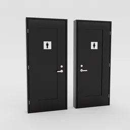 Detailed 3D render of male and female restroom doors for Blender modeling use, featuring simple symbols and handles.