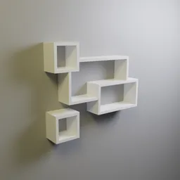 Detailed Blender 3D model showcasing modern geometric rectangular shelves with shadow effect.