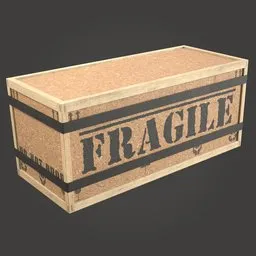Detailed 3D chipboard cargo box with "FRAGILE" marking, suitable for Blender game assets and scene renders.