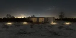 Tranquil winter night garden scene with 12K resolution and a star-lit sky, perfect for 3D scene illumination.