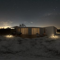 Tranquil winter night garden scene with 12K resolution and a star-lit sky, perfect for 3D scene illumination.