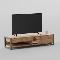 "Lowboard 180 by livetastic in Factory Zone style for Blender 3D. This high-quality 3D model features a wooden structure with shelves and a television stand. Inspired by Caspar Netscher, this furniture design set will elevate your 3D projects. Seen on XXXLutz."