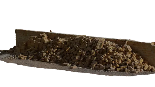 Highly detailed 3D scanned rubble and brick wall for realistic exterior scenes in Blender.