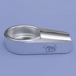 "Modern aluminum cigar ashtray designed for Blender 3D models. Features a silver ashtray with a bear design, showcasing a high-detailed labrador in a simplified realistic style. Perfect for product designs, this high-resolution photo captures the white finish and the unique charm of drinking and smoking accessories."