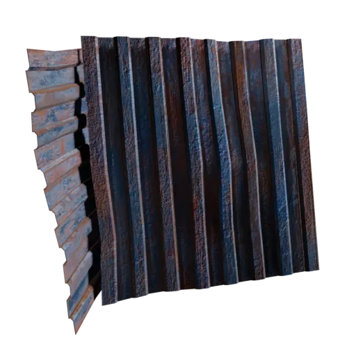 Detailed Blender 3D rusty metal plate textures showcasing corrosion and weathering effects, suitable for realistic architectural rendering.