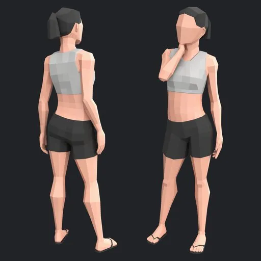 Low poly woman in a tank top and shorts