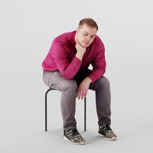 3D render of a seated male figure in casual attire, modeled for various urban settings in Blender.