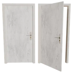 Realistic wood texture door 3D model with hinges and knob, optimized for Blender, detailed and functional.