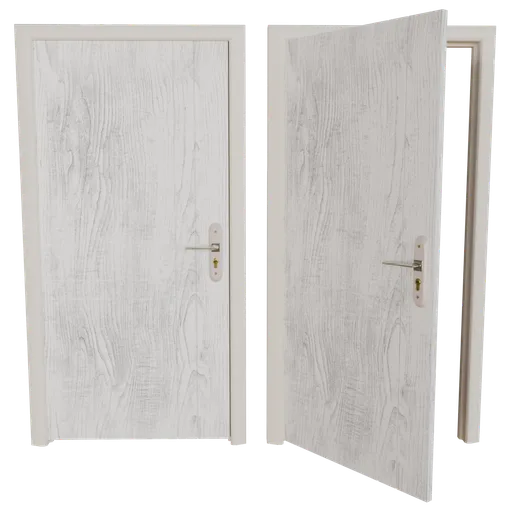 Realistic wood texture door 3D model with hinges and knob, optimized for Blender, detailed and functional.