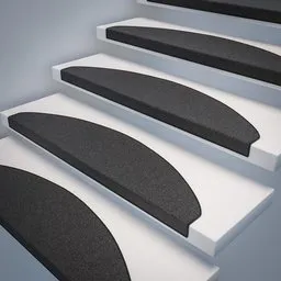 "Transform your stairs with this dark gray neoprene Stair Mat by Konrad Klapheck, designed for both safety and style in mind. Perfect for slippery stair treads, this patented 3 mm ramp features a sharp nose with rounded edges and vivic colors on a crystal material landing pad. Add a cozy touch to your living room with this versatile product render from BlenderKit's stairs category."