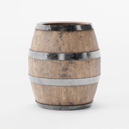 "Barrel 3D model for Blender 3D software with wooden barrel and metal bands, high definition render, ideal for concept art and design. Shop item pot with a grey metal body: Fortnite character. CGsociety 9."