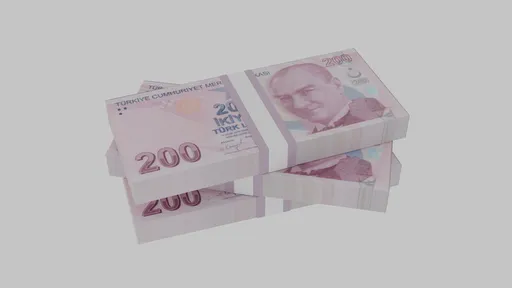 Highly detailed 3D model of Turkish Lira notes, ideal for Blender renderings involving currency stacks.