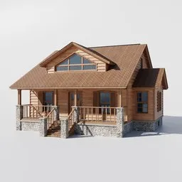 Detailed 3D model of a classic style wooden house with porch, rendered in Blender.