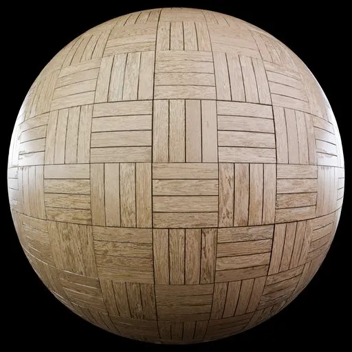 High-quality old light parquet PBR texture for 3D flooring, featuring multiple maps including diffuse and normal.