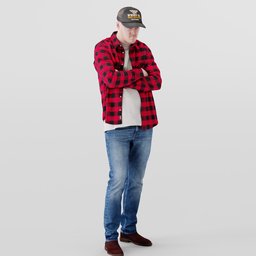 Strike man in plaid shirt and jeans
